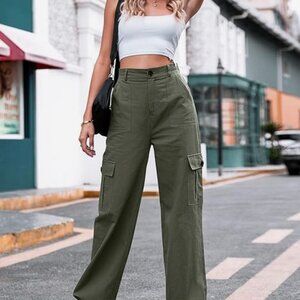 Women High Waisted Cargo Pants Wide Leg Casual Pants